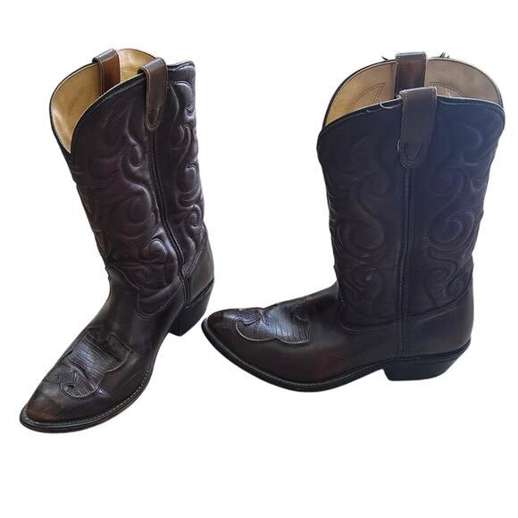 Vintage Double H Men\'s Brown Leather Cowboy Boots sz 10D Western Mid-West Casual main image 7